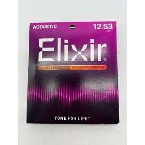 Elixir Acoustic Guitar Strings 12-53 Light 80/20 Bronze Nanoweb Technology
